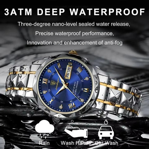Reloj Poedagar 615 con calendario de cuarzo luminoso para hombre, plateado, dorado y azul