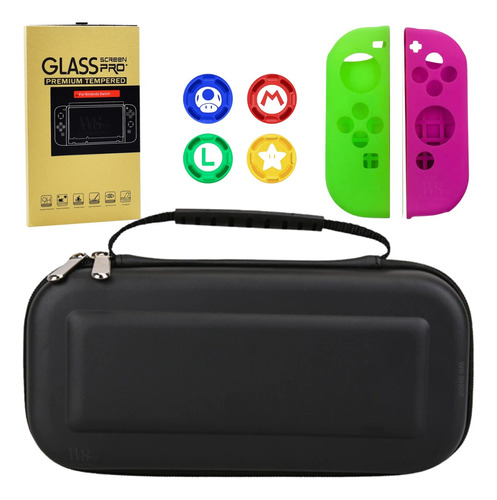 Case Bag Resistente+ Pelicula +4 Grip + Par Silicone Joy Con