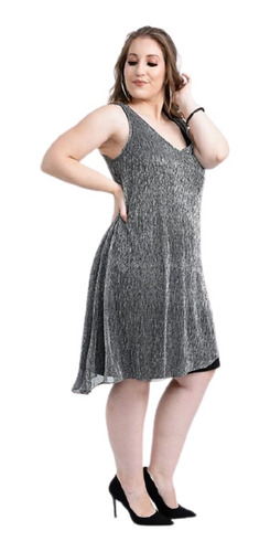 Vestido Corto Dama Jersey Con Capa De Lurex Fiesta Mujer
