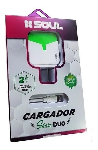 Cargador Rapido Doble Usb 2.4 Ampers + Cable Para iPhone Color Verde