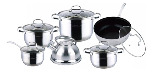 Juego De Ollas Batería Cocina 12 Pzas Acero Inox Kaisa Villa