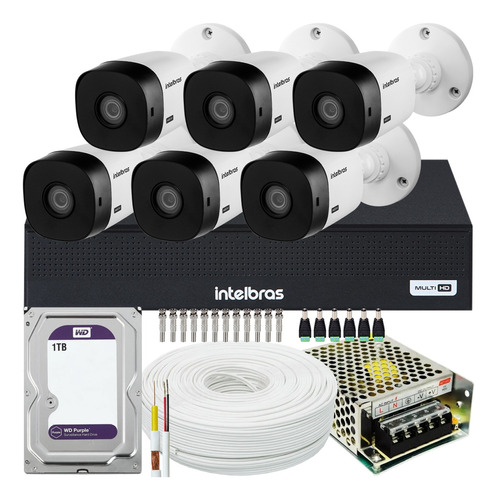 Kit Cftv 6 Cameras Segurança Intelbras Dvr Mhdx 1008 1tb Wd