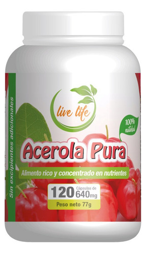 Acerola Pura 120cap 640mg Live Life Envio Gratis