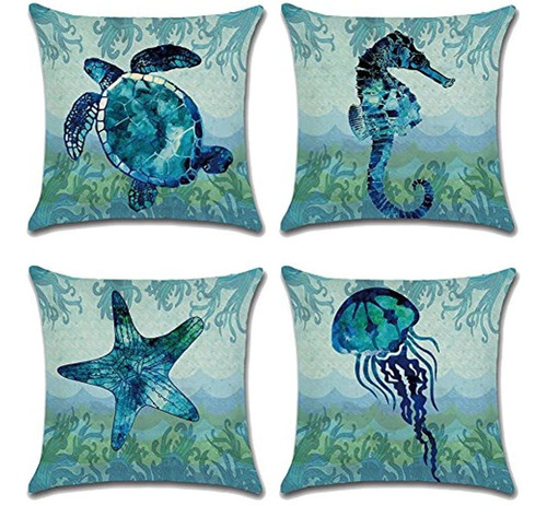 Manta De Lino De Algodón Royalours Fundas De Almohada Ocean 