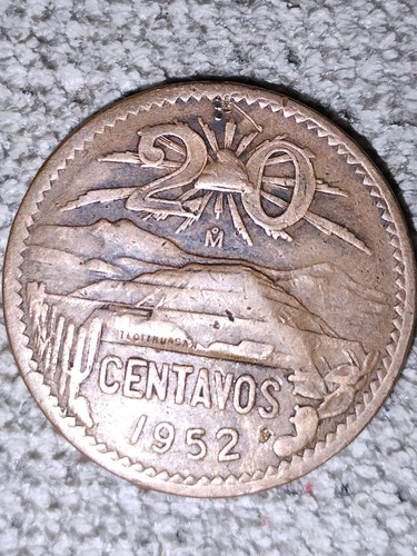 Moneda De 20 Centavos De La Pirámide De Teotihuacan De 1952