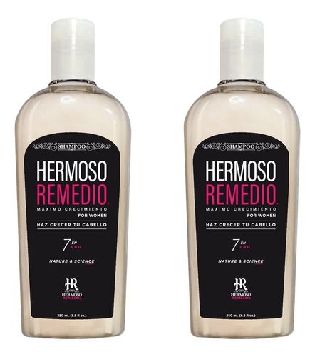 Pack Shampoo Hermoso Remedio ® Crecimiento Acelerado Anticaida Reparador Hidratante Anti Frizz Para Mujer 250ml Por 2 Unidades