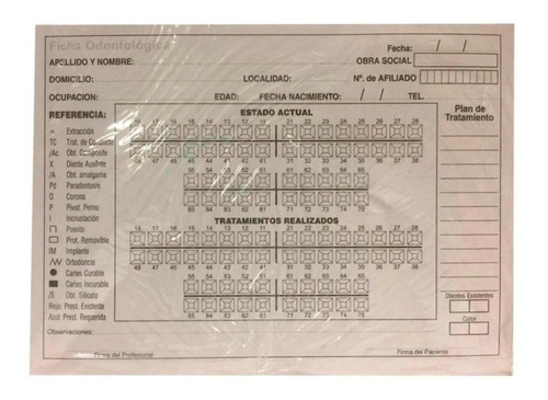 Fichas Dentales X 50u. Presentación Horizontal - Odontología