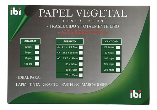 Papel Vegetal Alta Resistencia 95grs. 21,5x35,5cm 50hojas