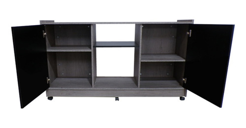 Mueble Credenza Para Tv Con Ruedas Minimalista Color Lombardia / Negro Mate