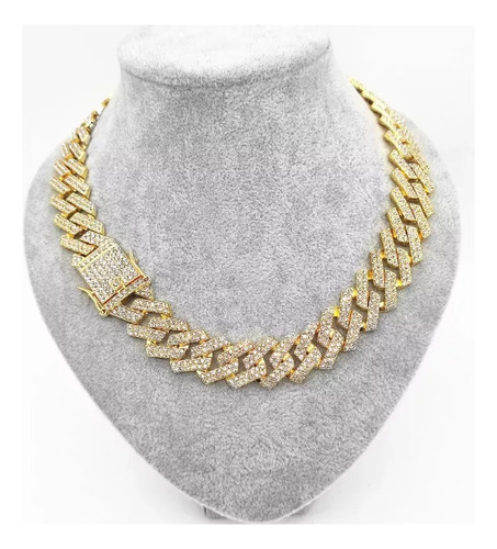 Collar Hombre Cadena Cubana Diamante Oro Plata 20cm
