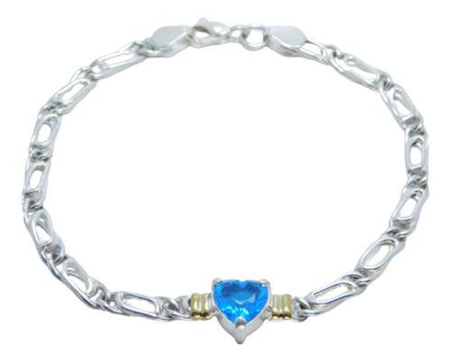 Pulsera Con Dije Corazón Piedra Turquesa Cúbic Plata Y Oro