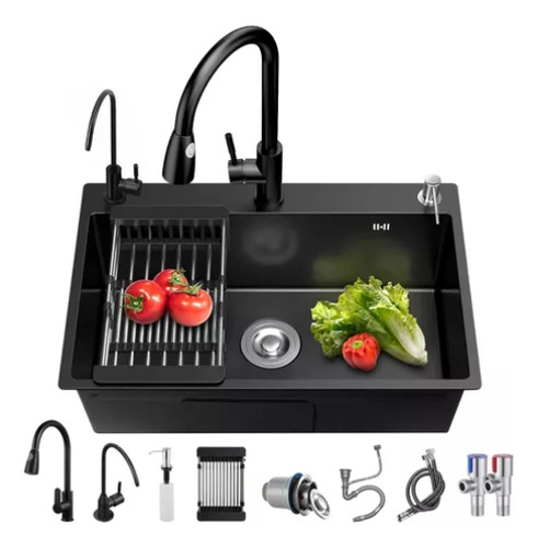80*45*22cm LED Fregadero De Organizadores Cocina Tarja De Acero Inoxidable Los Colores No Destiñen Incluye 2 Dispensadore , Duradero Elegante Y De Alta Gama Adecuado Para Múltiples Escenarios