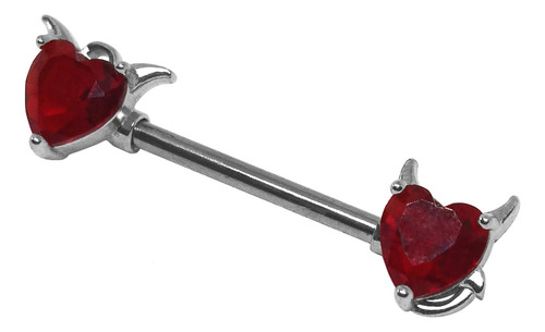 Piercing Nipple Aro Pezon Con Corazon Rojo Diablito Y Angel Color Strass Rojo