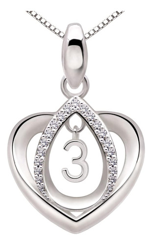 Alov Jewelry Sterling Silver Lucky Number 3 Third Numeral