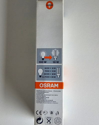 Kit 2 Lâmpadas Osram Fluorescente Dulux D/e 18w -4 Pinos