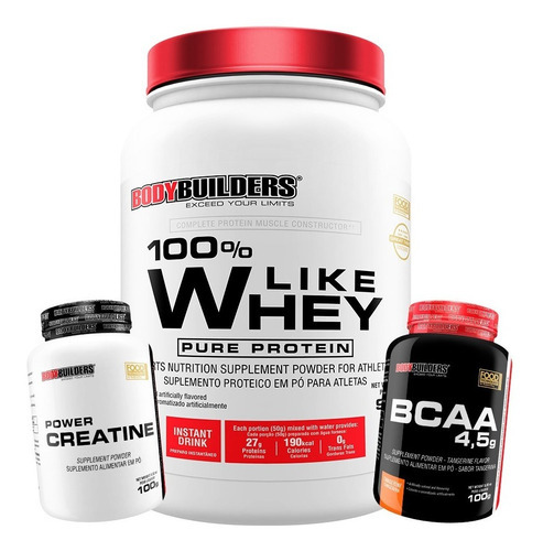 Kit 100% Like Whey Protein 900g + Bcaa 100g + Creatina 100g Sabor Baunilha