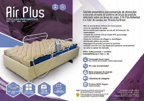 Colchão Antiescaras Massageador Dellamed Com Motor 110v
