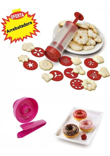 Kit Máquina Biscoitinhos Manual + Forma Com Pinça Donuts