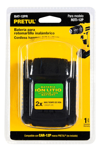 Batería Ión Litio, 12 V Para Rotomartillo Roti-12p, Pretul.