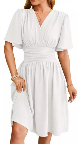 Vestido De Cintura Con Cuello En V Para Mujer De Moda