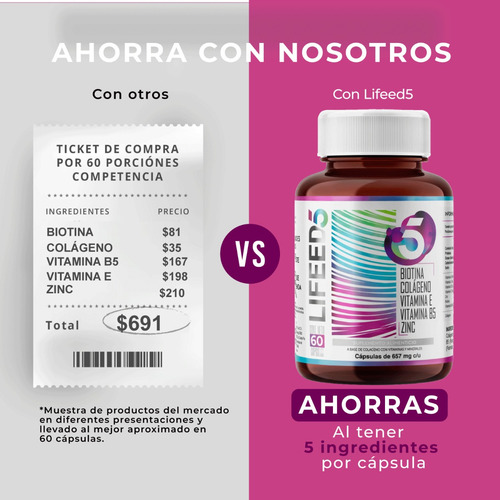 Imagen 7 de 7 de Lifeed Hair Con Biotina, Colageno, Zinc, Vitamina E Y Vit B5