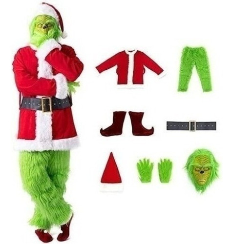 Traje De Papá Noel Cosplay Grinch 7 Piezas Regalos Adulto