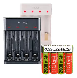 Cargador Pilas Noga + 4 Pilas Aa 2900mah Recargables Pcreg