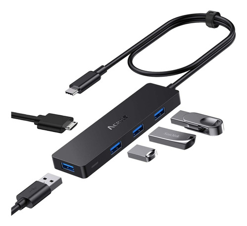 Aceele Usb 3.1 Tipo C A Usb 3.0 Hub 4 Puertos Con 2 Pies Ext