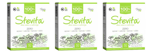 3 Adoçante Em Pó Stevia Com Eritritol 50 Saches Stevita