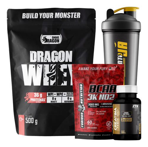 Kit Dragon Whey + Bcaa + Creatina Monohidratada + Coq Brinde