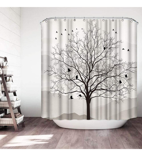 Vividhome Tree Shower Curtain Tree Y Bird Silhouette Imperme