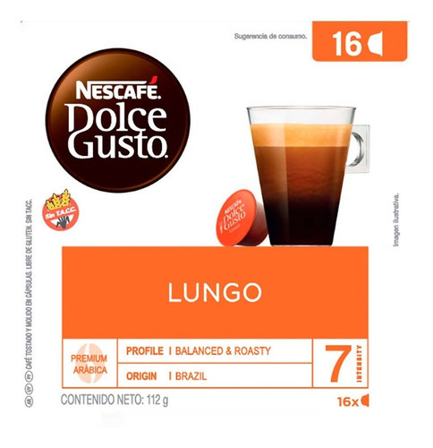 Capsulas Lungo Nescafe Dolce Gusto 16 Unidades