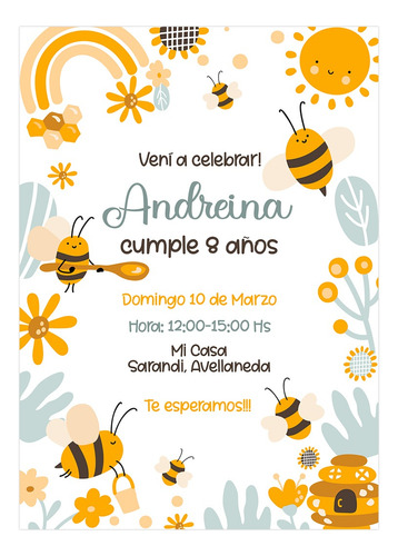 Invitación Digital Tarjeta Abejita Floral Para Whatsapp