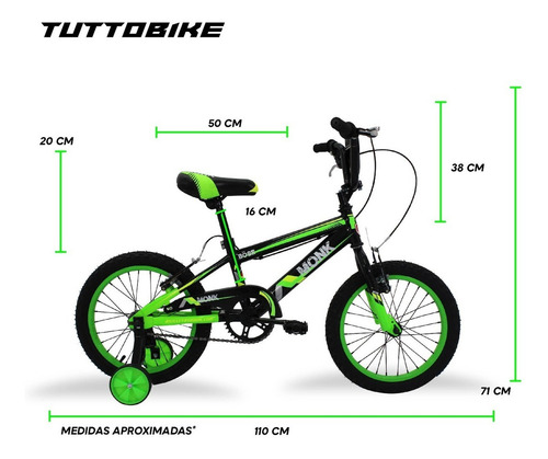 Bicicleta Para Niño Rodada 16 1 Velocidad Monk Bose Cross Color Verde
