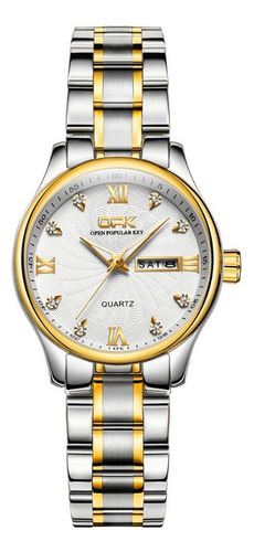 Relojes De Calendario Opk Diamond Stainless Para Mujer Color Del Fondo Silver Golden White