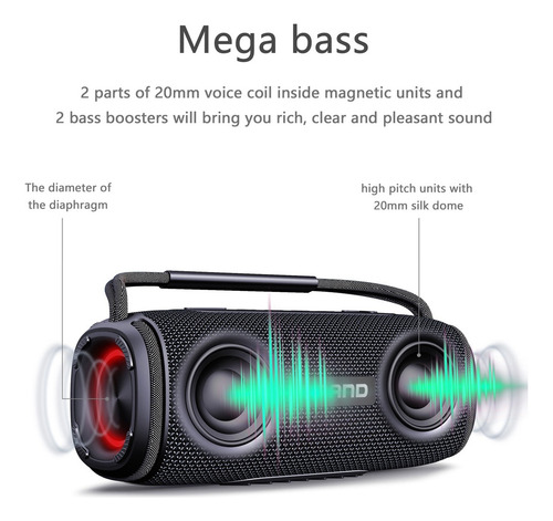 Altavoz Bluetooth Portátil Resistente Al Agua 20w Luz Rgb