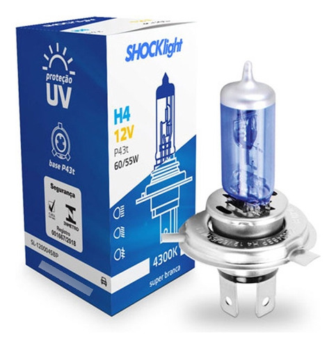 Lampada Super Branca H4 Farol 55w Efeito Xenon 4300k