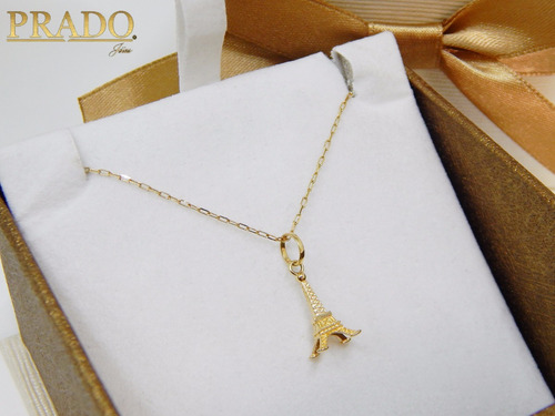 Pingente Torre Eiffel Paris Com Corrente Cartie Ouro 18k