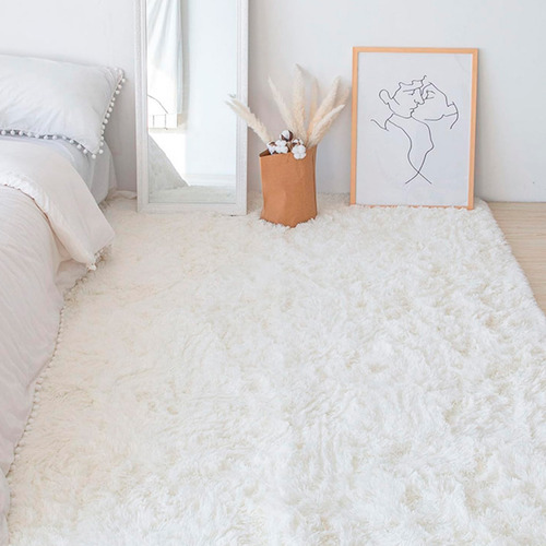 Alfombra Tapete Peluda Shaggy Pelo Alto 160 Cm X 200 Cm Blanco