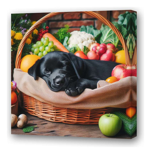 Cuadro 45x45cm Perro Labrador Cachorro Dormir Verduras