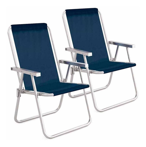 Cadeira De Praia Alumínio Alta Conforto Mor Azul 2 Unidades