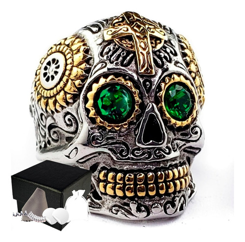 Combo Anillo Calavera Acero Inoxidable Día De Muertos