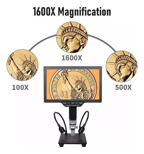 Microscópio Digital Usb Lcd De 10,1 Polegadas, 1080p, 1-1600
