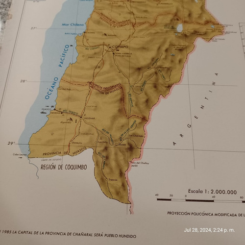 Mapa Región De Atacama 34x25cm. Imp. 1974 (Usado)