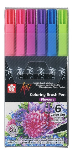 Marcadores Pincel Acuarelable Sakura Koi 6p Brush Pen Flores