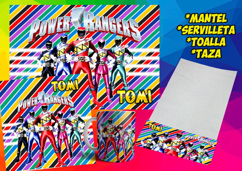 Set De Jardín Power Ranger Mantel ~ Servi ~ Toalla ~ Taza