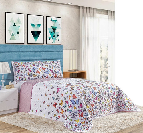 Cobre Leito Estampado Queen 3 Pçs 100% Algodão Dupla Face
