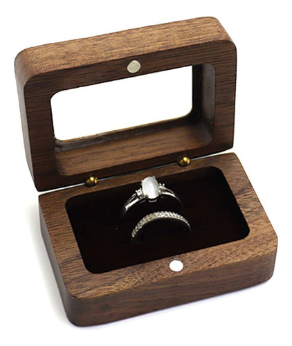 Caja Anillo Madera Nogal Cuadrada Acrilico Para Ventana Boda