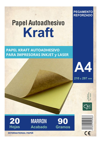 Papel Kraft Autoadhesivo A4 Misionero 20 Hojas Madera Marron