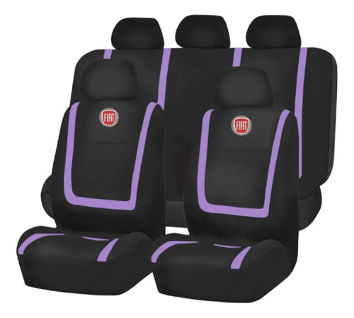 Funda Cubreasiento Tela Negro Violeta Bordado Logo Fiat